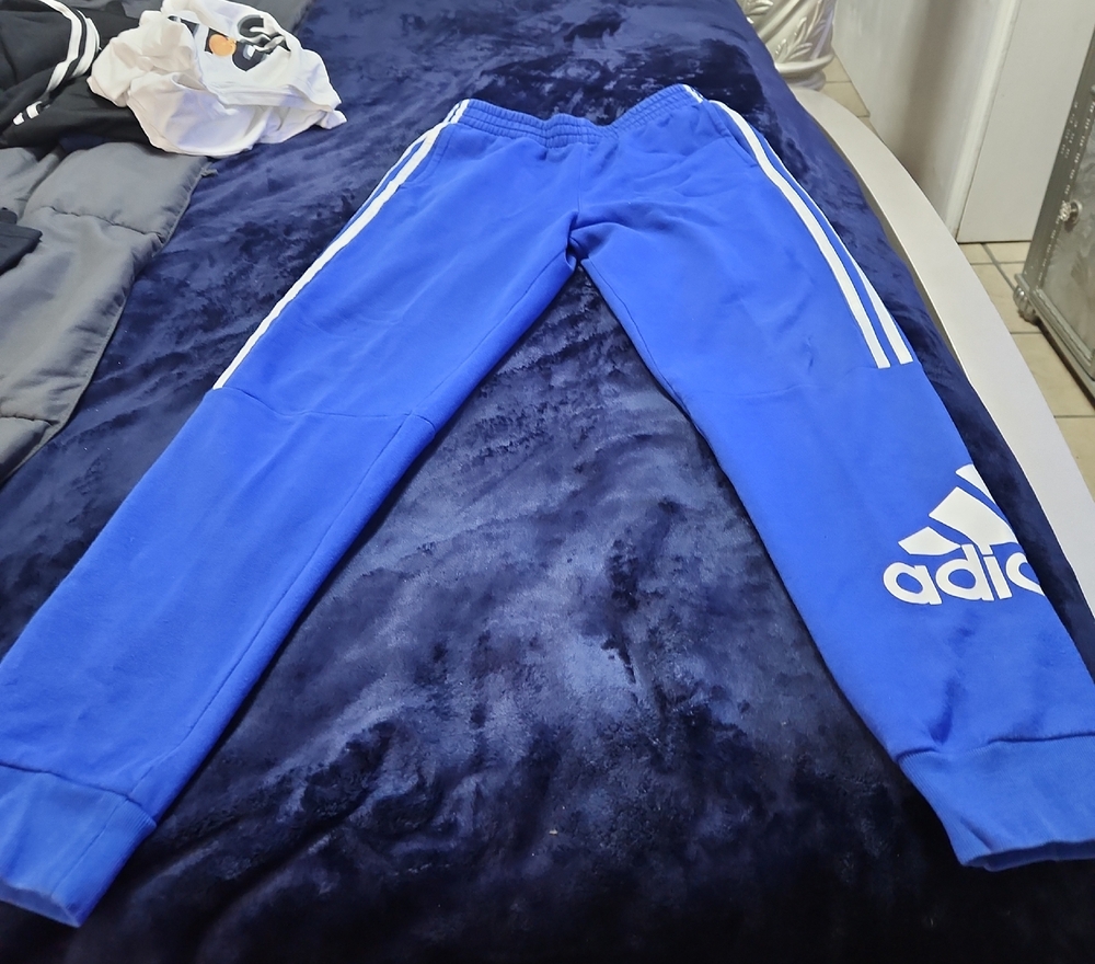 adidas Blue Youth Joggers with White Three Stripes
